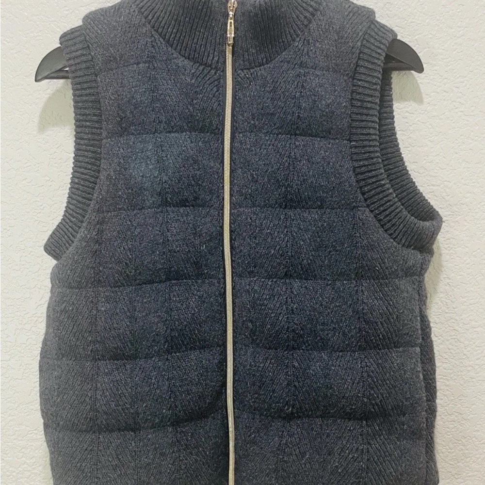 Joie Quilted Wool Blend Puffer Vest Large Gray Zip Front Ribbed Collar Lined